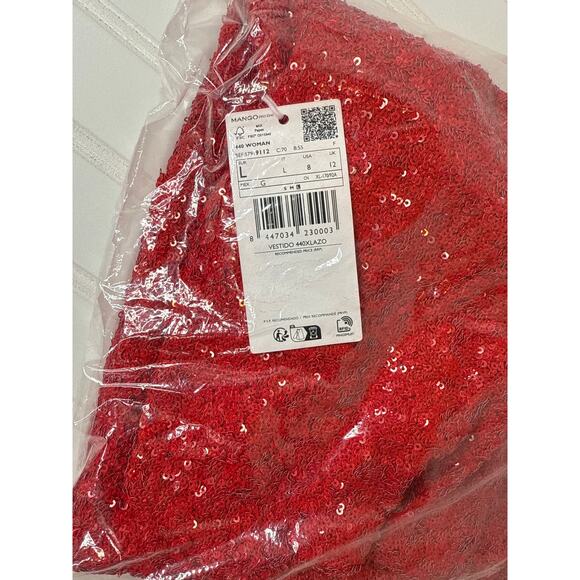 NWT Mango Red Sequined Halter Neck Mini Dress Cocktail Party Glam Bling Size 8 - Picture 6 of 6